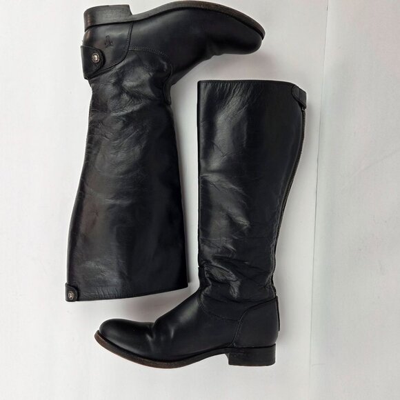 Frye Melissa Button Back Black Leather Riding Boots Size 7.5 B - Picture 3 of 16